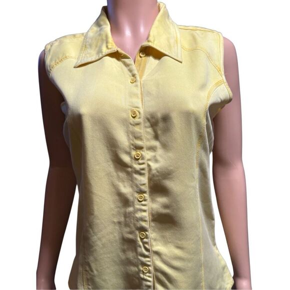 Pulp women's sleeveless tencel yellow with stitching button-up shirt S - Picture 4 of 6